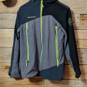 A zip up waterproof jacket